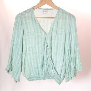 Ariat Long Flutter Sleeve Blouse Wrap Top V Neck Women's Size M Turquoise